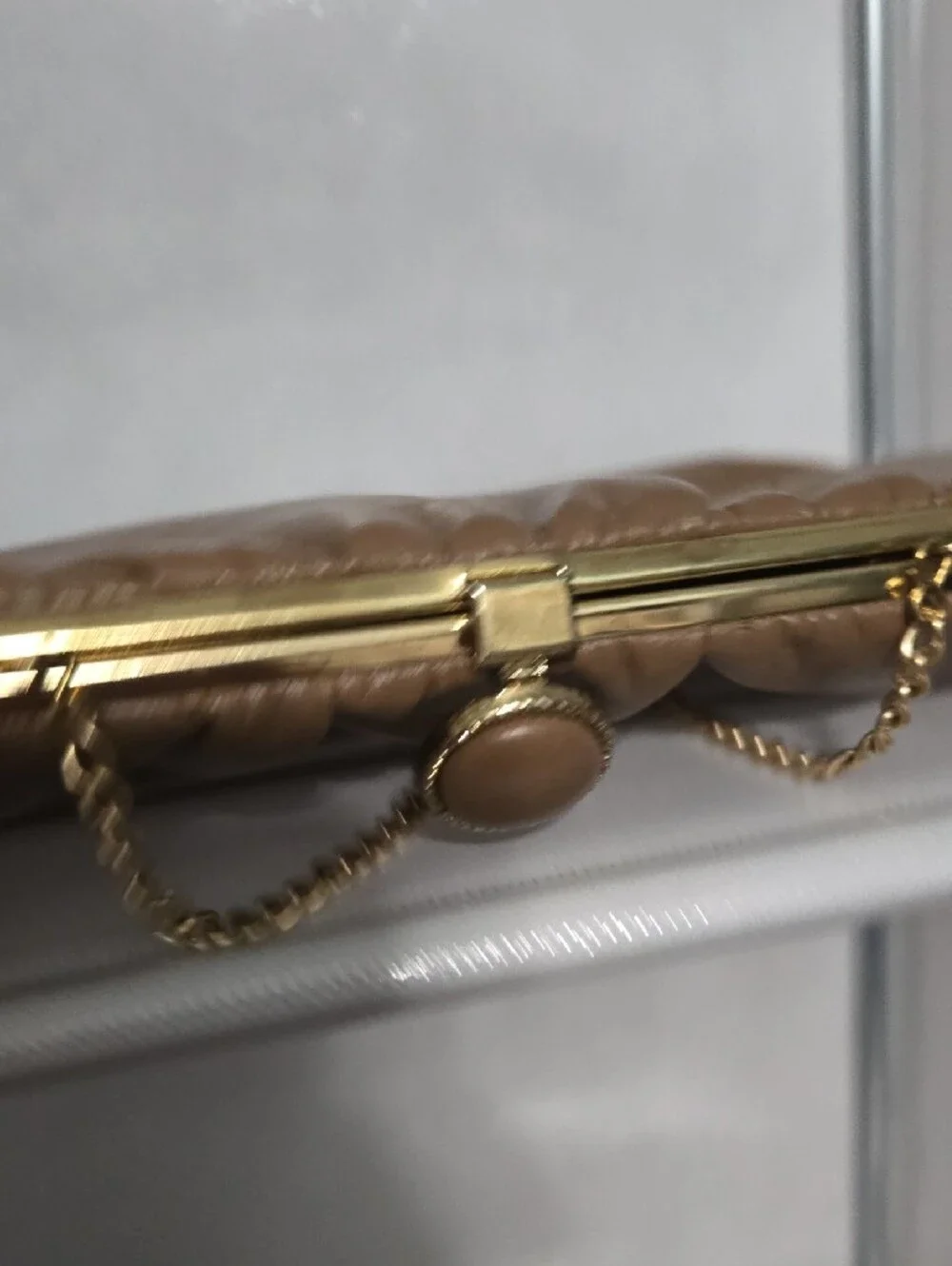 Classic Brown Leatherette Chain-Handle Clutch with Gold Accent